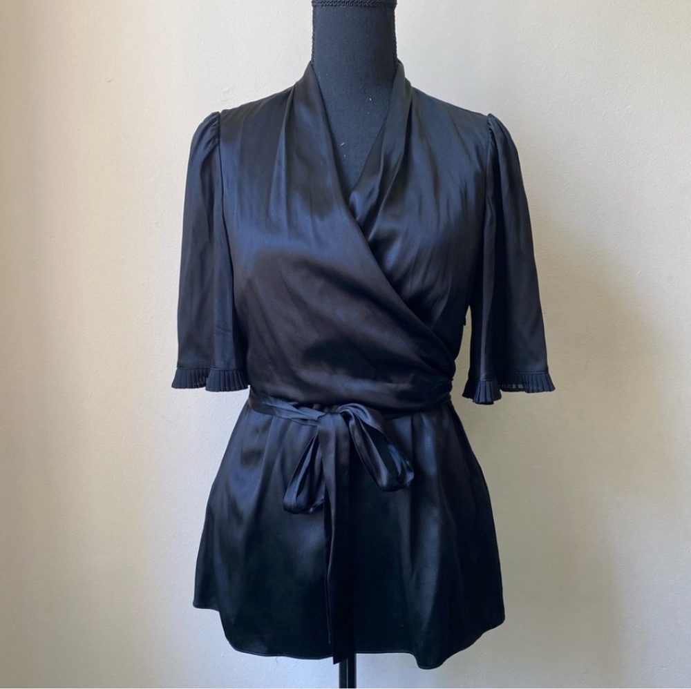 - BCBG Maxazria Black Silk Wrap Top